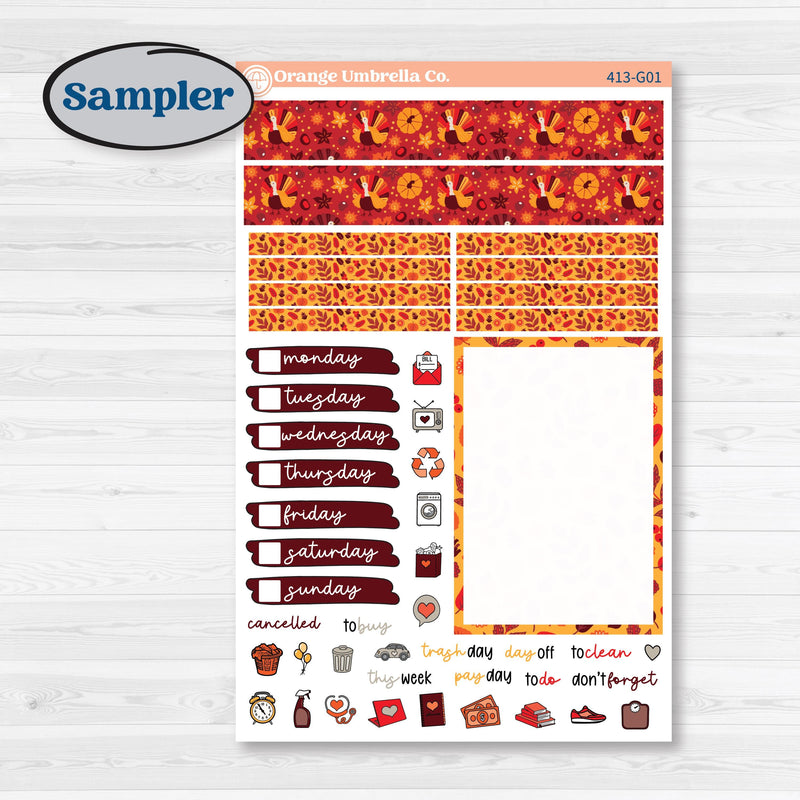 Thanksgiving Autumn Kit | A5 Compact Vertical Planner Kit Stickers for Erin Condren | Gobble | KIT-413-G