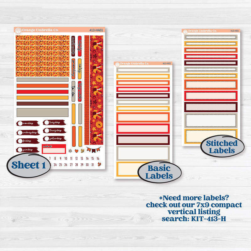Thanksgiving Autumn Kit | Erin Condren Weekly Dashboard Planner Kit Stickers | Gobble | KIT-413-HA