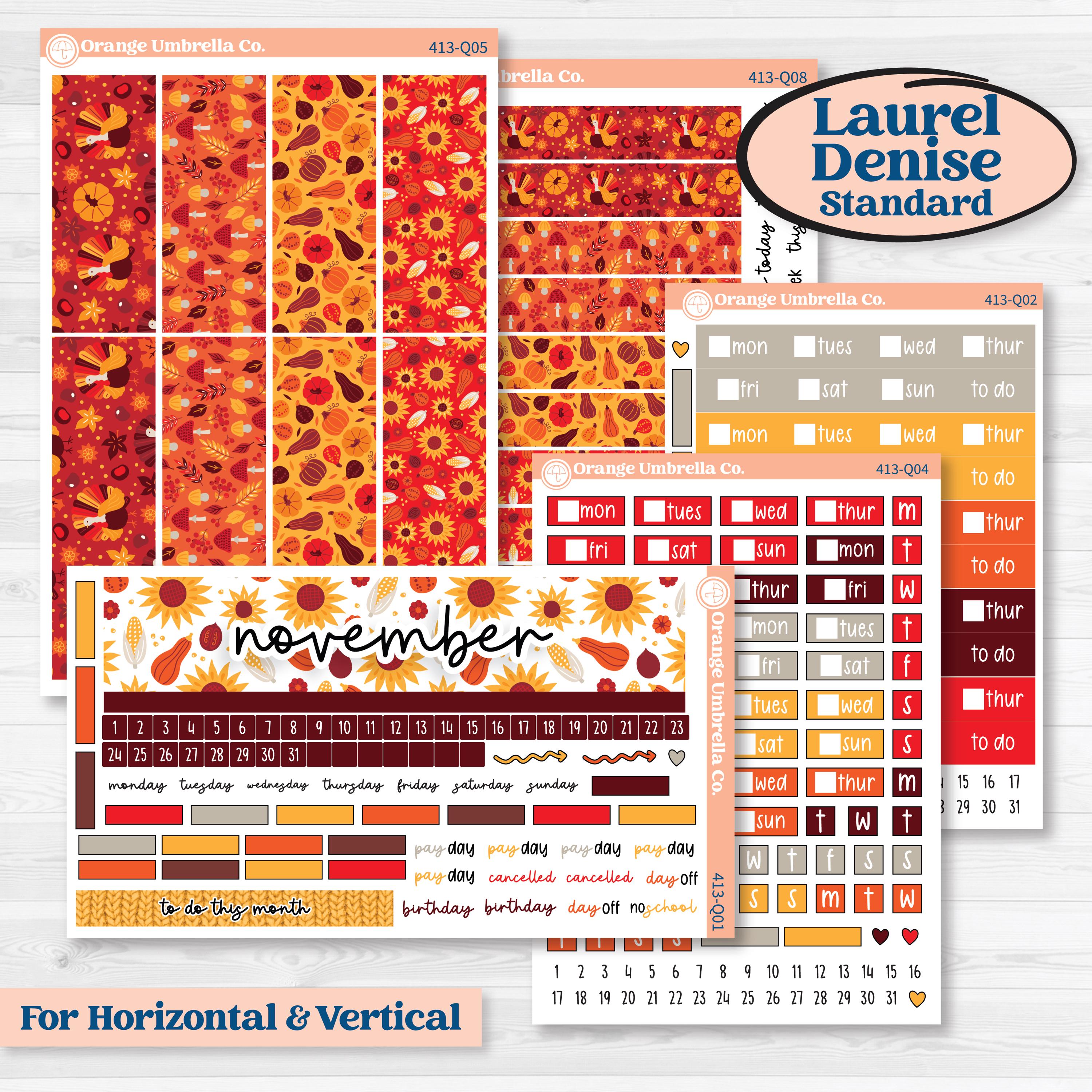 Thanksgiving Autumn Kit | Laurel Denise Standard Vertical & Horizontal Planner Kit Stickers | Gobble | KIT-413-Q