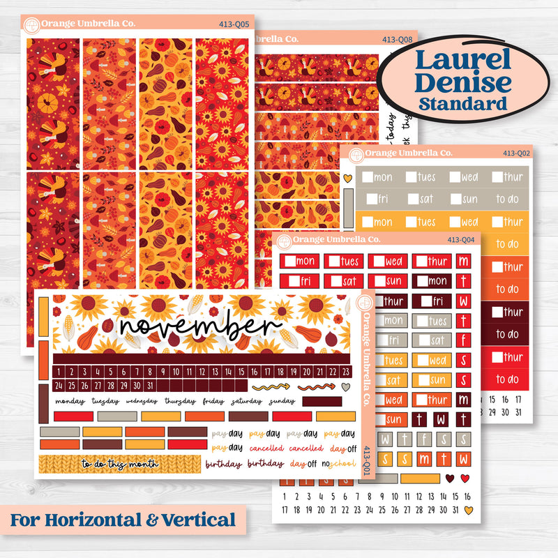 Thanksgiving Autumn Kit | Laurel Denise Standard Vertical & Horizontal Planner Kit Stickers | Gobble | KIT-413-Q