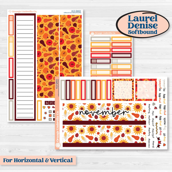 Thanksgiving Autumn Kit | Laurel Denise Softbound Monthly Planner Sticker Kit | Vertical & Horizontal | Gobble | KIT-413-QA