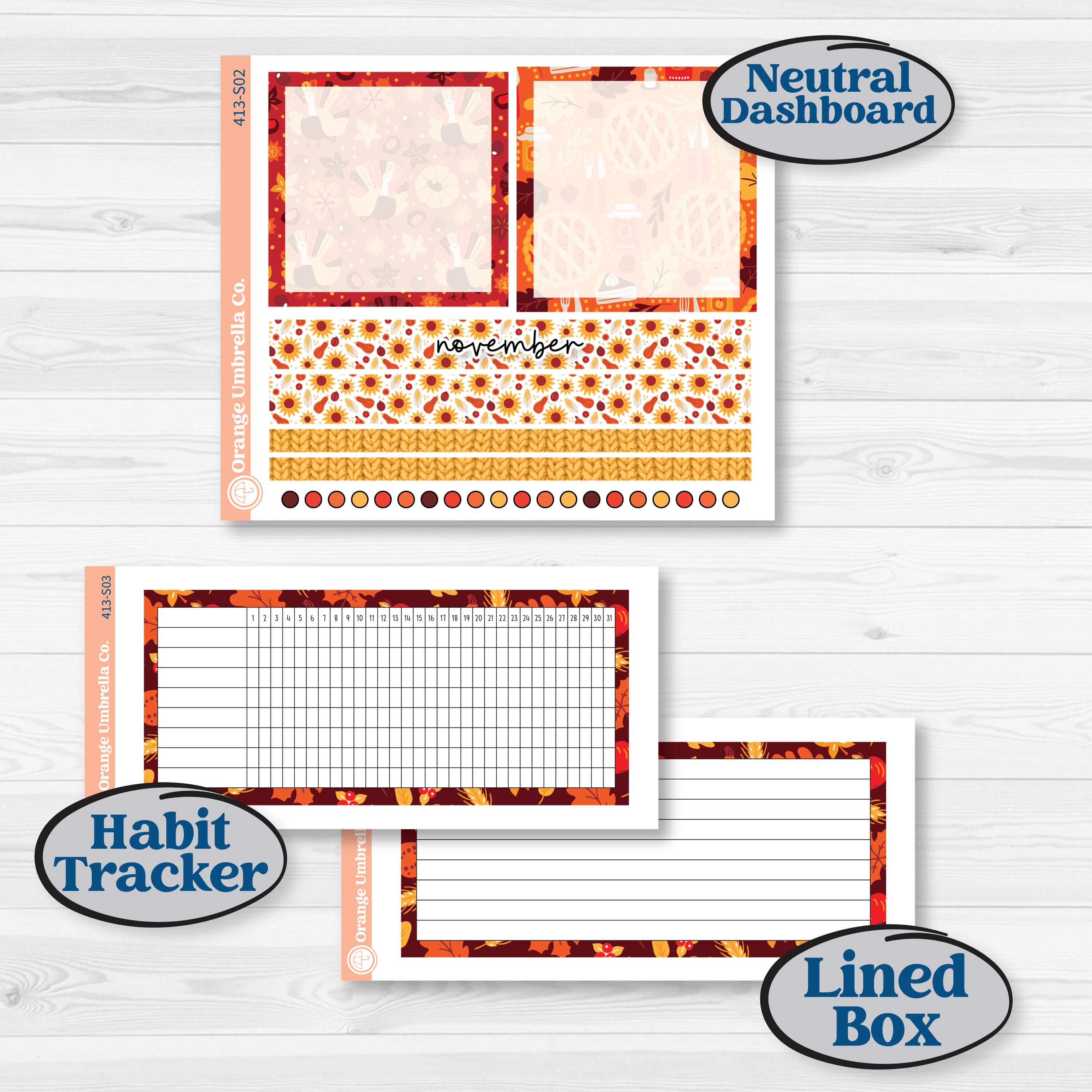 Thanksgiving Autumn Kit | A5 Plum Monthly & Dashboard Planner Kit Stickers | Gobble | KIT-413-S
