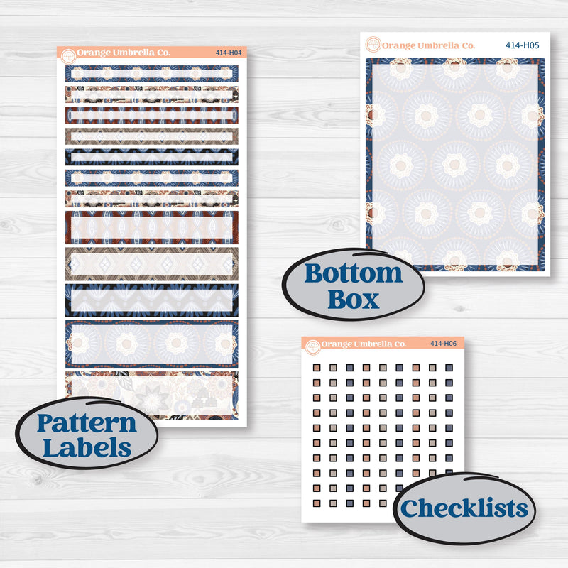 Patterned Boho Sticker Kit | 7x9 Compact Vertical Planner Kit Stickers | Katie | KIT-414-H