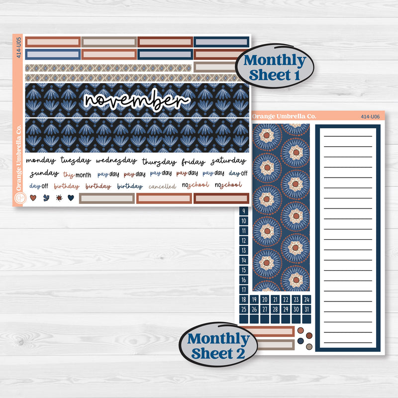 Patterned Boho Sticker Kit | 8.5x11 Plum Monthly & Dashboard Planner Kit Stickers | Katie | KIT-414-U