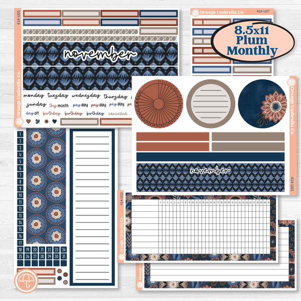 Patterned Boho Sticker Kit | 8.5x11 Plum Monthly & Dashboard Planner Kit Stickers | Katie | KIT-414-U