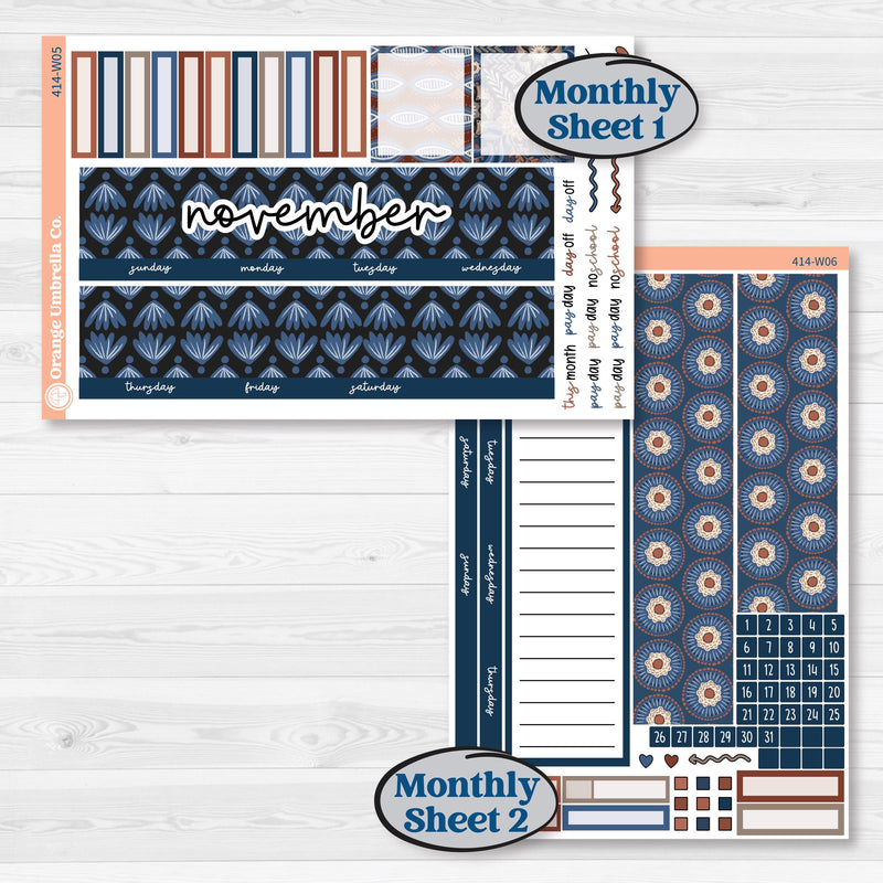 Patterned Boho Sticker Kit | 7x9 Erin Condren Life Planner Monthly & Dashboard Sticker Kit | 2024-2025 Planners | Katie | KIT-414-W