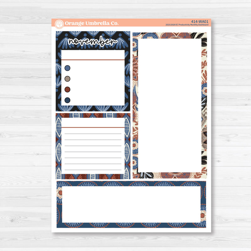 Patterned Boho Sticker Kit | 7x9 Erin Condren Life Planner Monthly Dashboard Sticker Kit | 2025-2026 Planners | Katie | KIT-414-WA