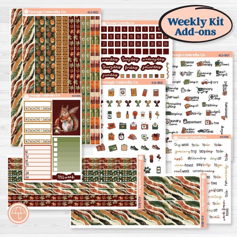 Watercolor Autumn Kit | Weekly Add-On Planner Kit Stickers | Crackle | KIT-415-B