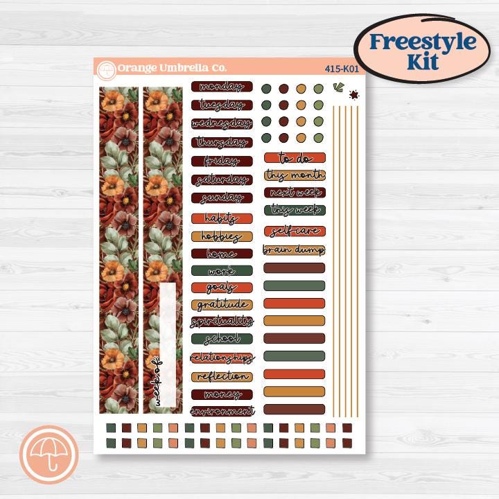 Watercolor Autumn Kit | Freestyle Kit Any Planner Kit Stickers | Crackle | KIT-415-K