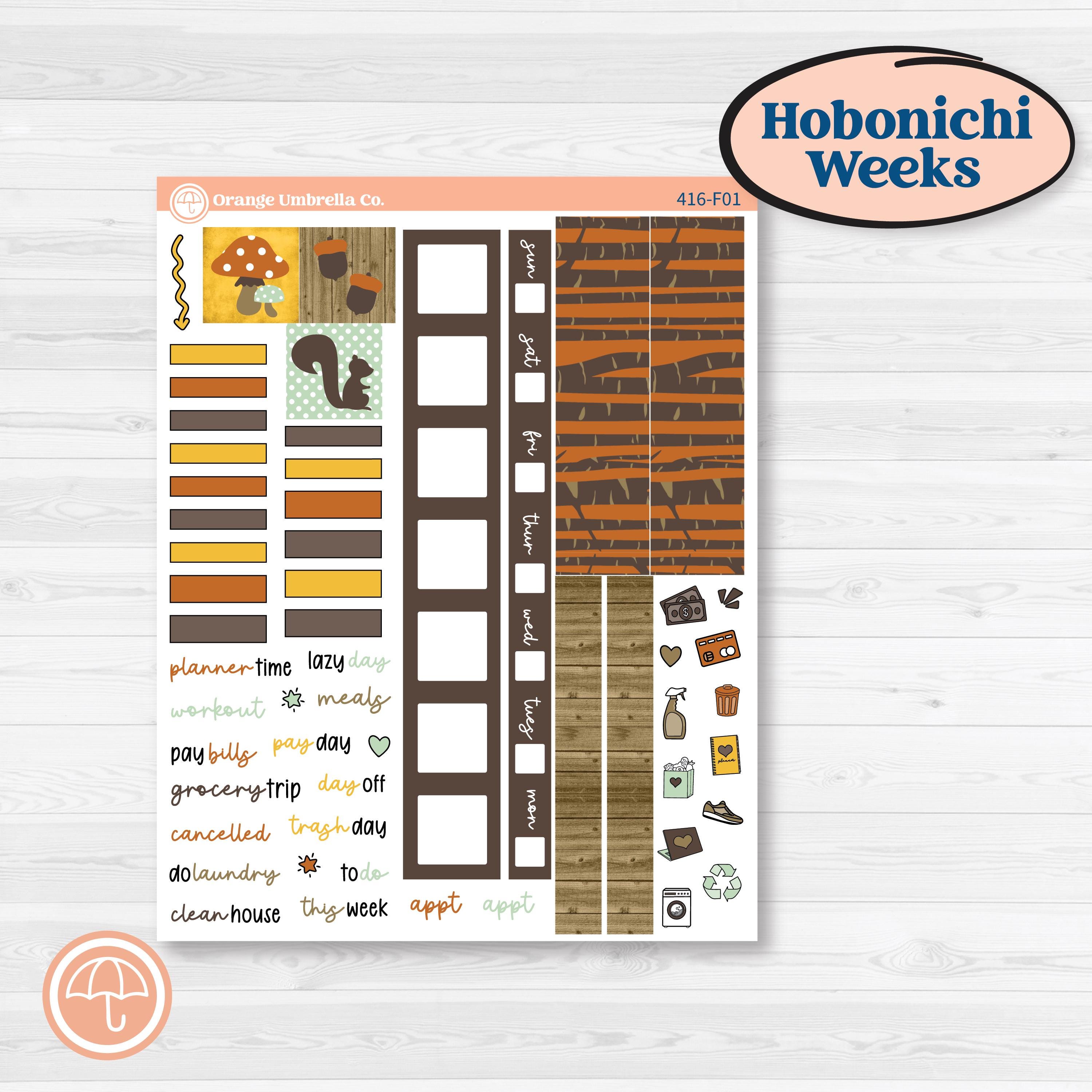 Woodland Cottage Core Stickers | Hobonichi Weeks Weekly Planner Kit Stickers | Birch Grove | KIT-416-F