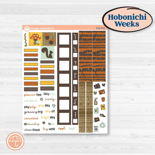 Woodland Cottage Core Stickers | Hobonichi Weeks Weekly Planner Kit Stickers | Birch Grove | KIT-416-F