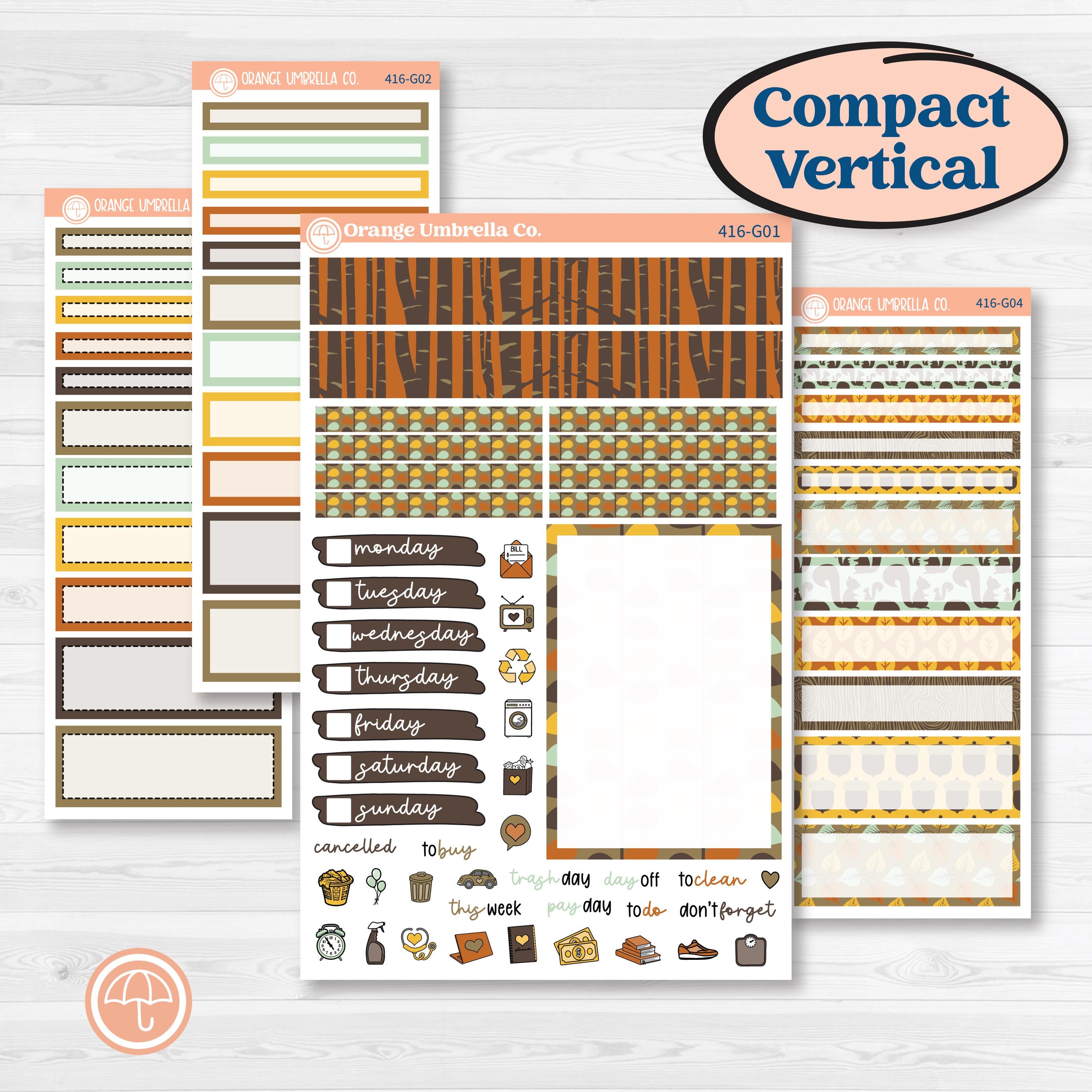 Woodland Cottage Core Stickers | A5 Compact Vertical Planner Kit Stickers for Erin Condren | Birch Grove | KIT-416-G