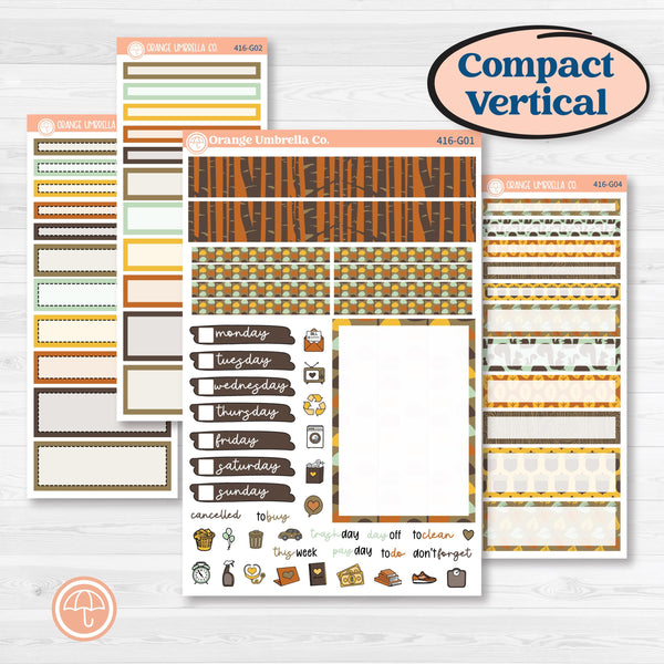 Woodland Cottage Core Stickers | A5 Compact Vertical Planner Kit Stickers for Erin Condren | Birch Grove | KIT-416-G