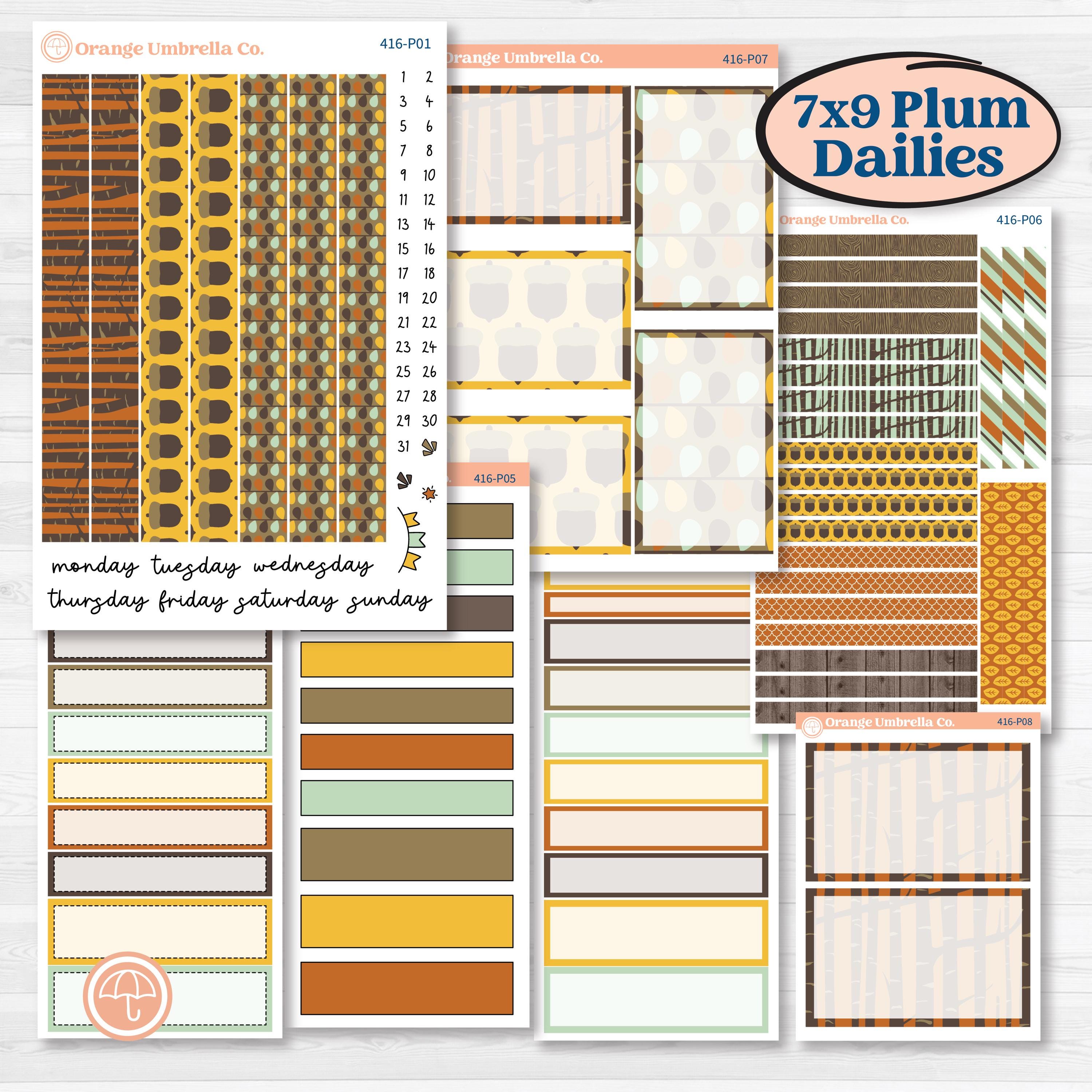 Woodland Cottage Core Stickers | 7x9 Plum Daily Planner Kit Stickers | Birch Grove | KIT-416-P