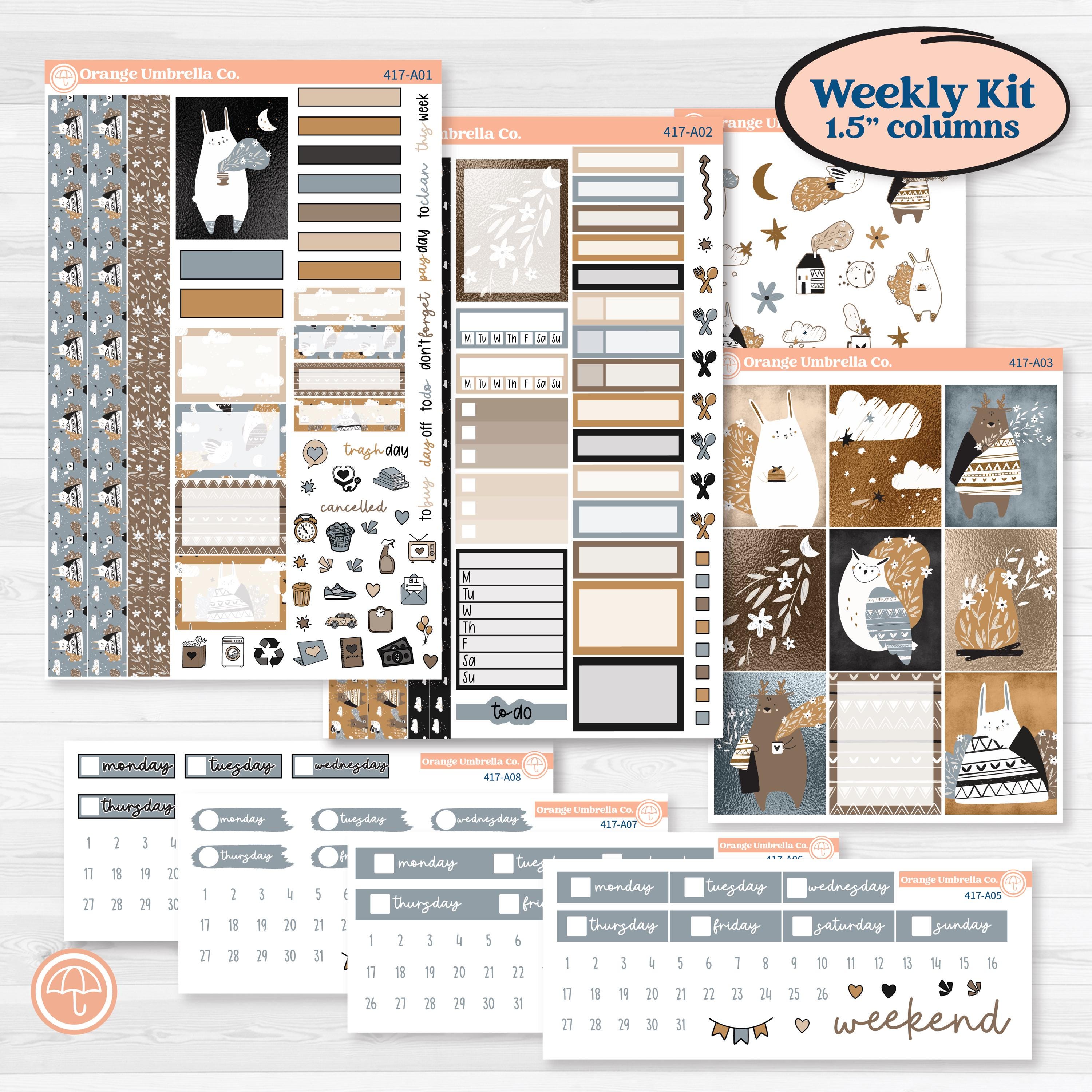 Woodland Winter Animals Kit | Weekly Sticker Kit for Vertical Planners like Erin Condren | Chill Out | KIT-417-A