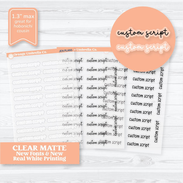 Hobonichi Cousin Mini Sheet Custom Scripts | New Fonts Clear Matte Planner Stickers | 1 Word/Phrase per sheet | custommini-hobo-cm
