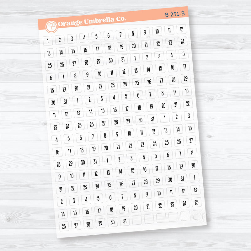 Mini Date Dots in F18 Font | Clear Matte F18 Planner Stickers | B-251-252-BCM