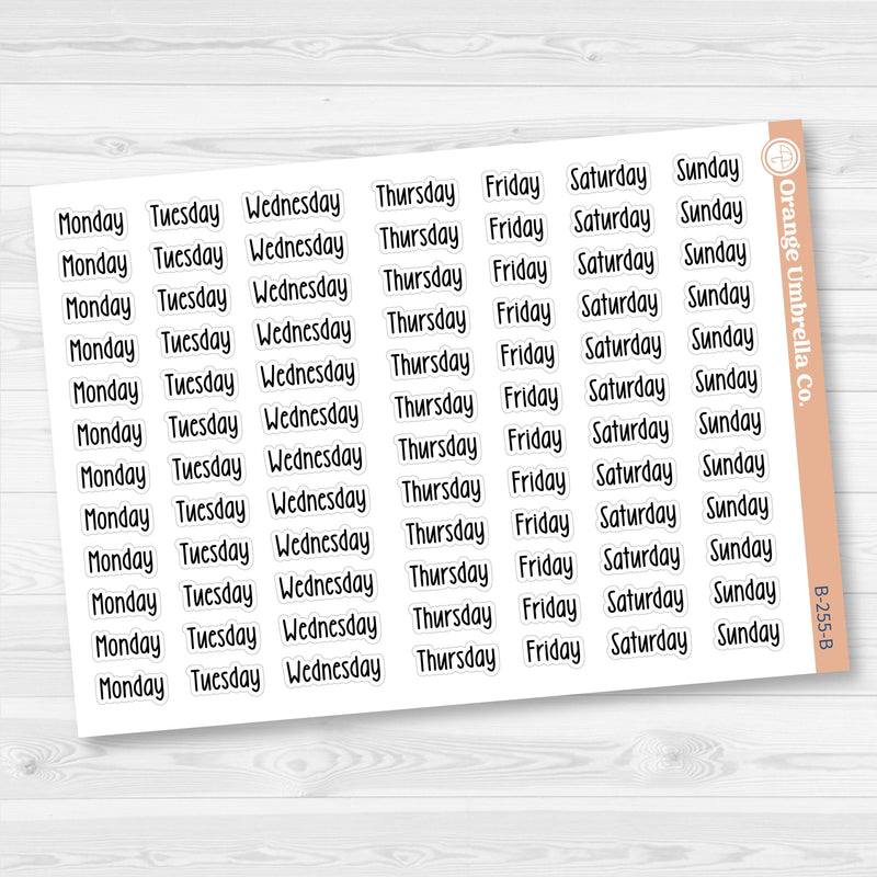 Days of the Week Labels | Weekly Planner Stickers | F18 Print | B-255