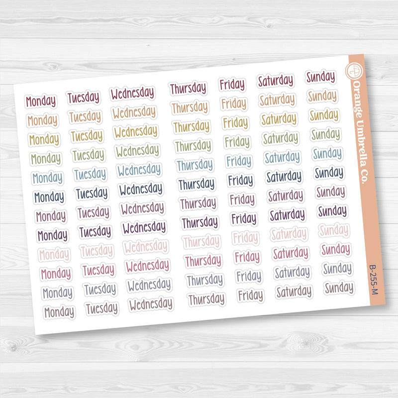 Days of the Week Labels | Weekly Planner Stickers | F18 Print | B-255