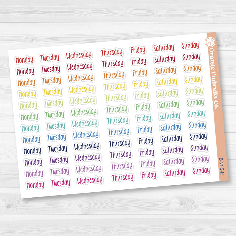 Days of the Week Labels | Weekly Planner Stickers | F18 Print | B-255