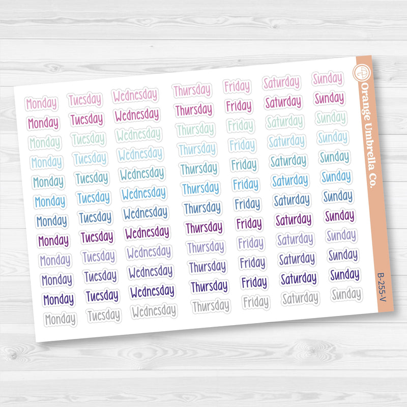 Days of the Week Labels | Weekly Planner Stickers | F18 Print | B-255