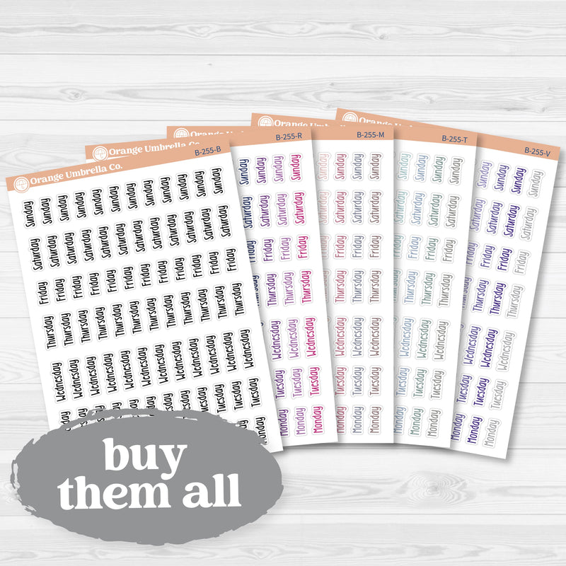 Days of the Week Labels | Weekly Planner Stickers | F18 Print | B-255