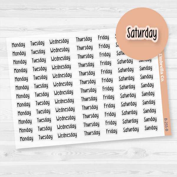 Days of the Week Labels | Weekly Planner Stickers | Clear Matte F18 Print | B-255-BCM