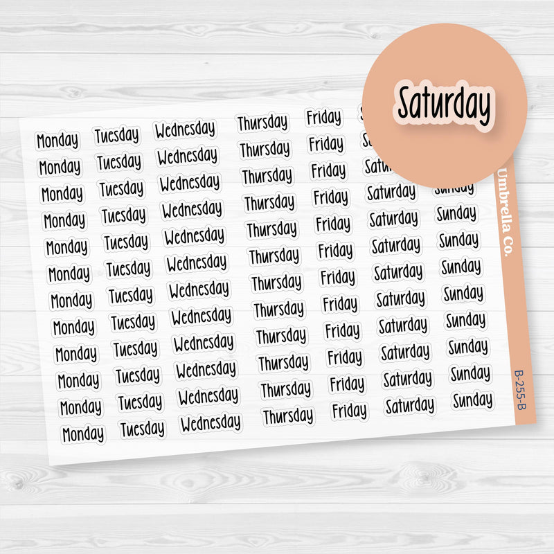 Days of the Week Labels | Weekly Planner Stickers | Clear Matte F18 Print | B-255-BCM