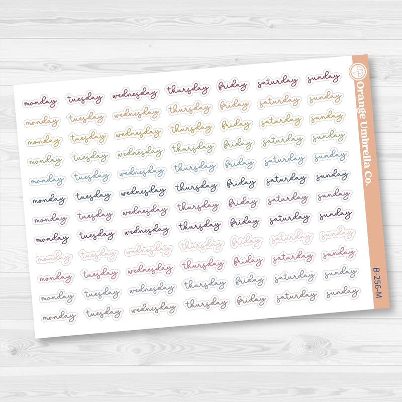Days of the Week Labels | Weekly Planner Stickers | F18 Script | B-256