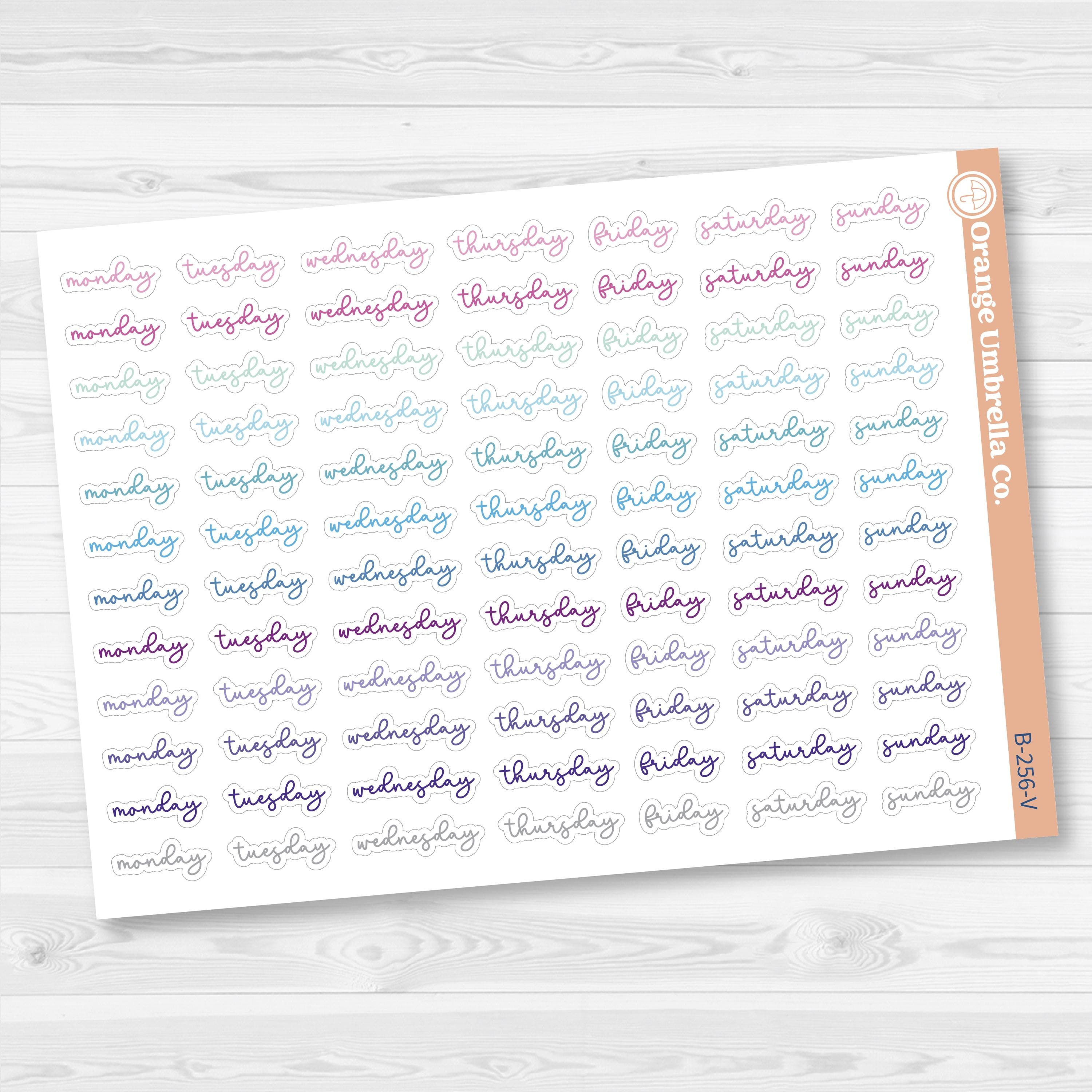 Days of the Week Labels | Weekly Planner Stickers | F18 Script | B-256