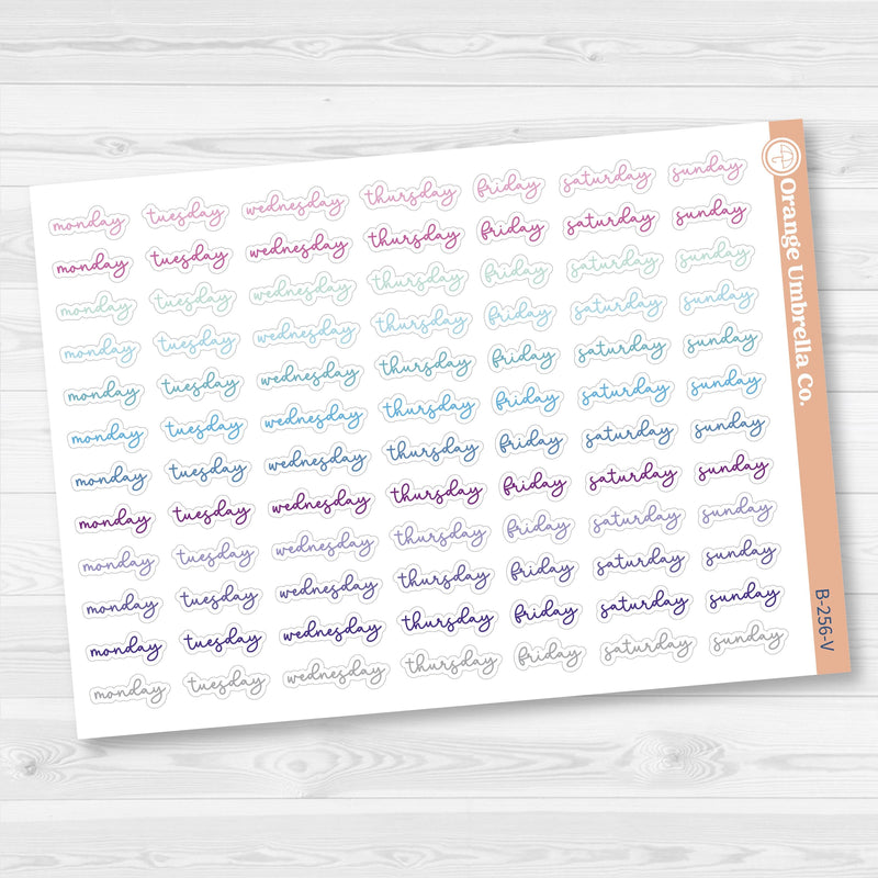 Days of the Week Labels | Weekly Planner Stickers | F18 Script | B-256