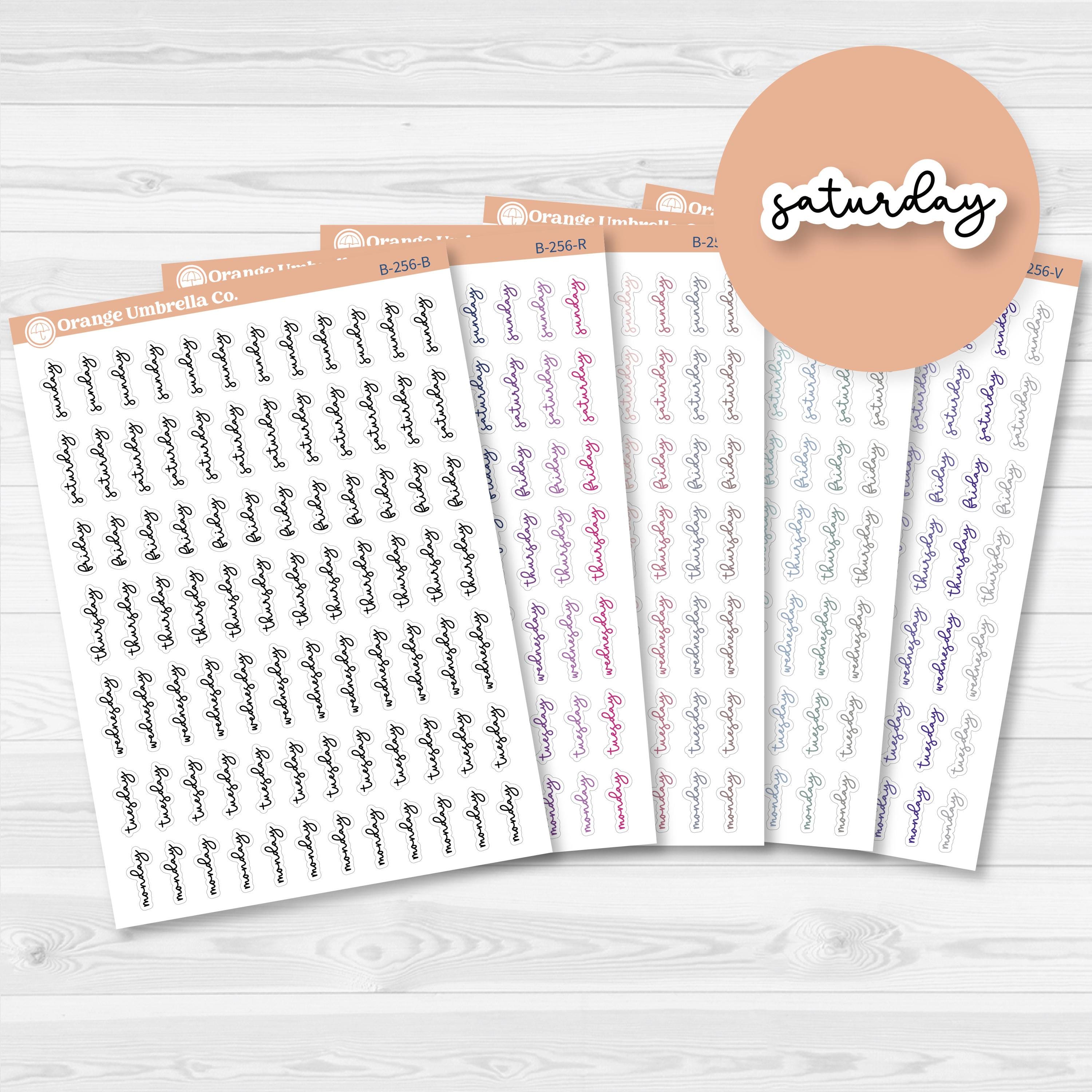 Days of the Week Labels | Weekly Planner Stickers | F18 Script | B-256