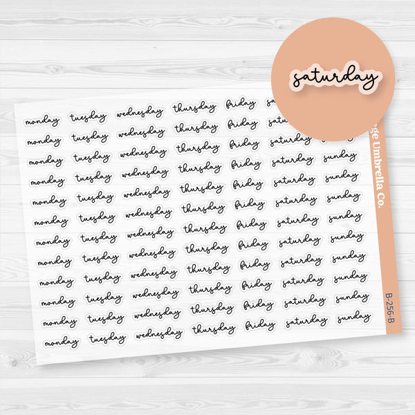 Days of the Week Labels | Weekly Planner Stickers | Clear Matte F18 Script | B-256-BCM