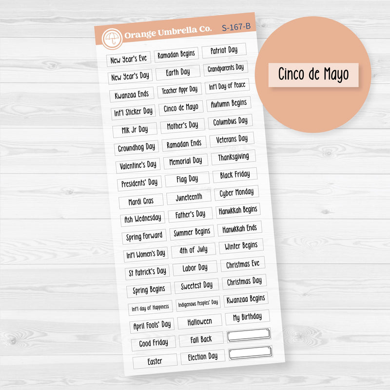 Tiny Hobonichi Weeks Holidays | Clear Matte Small Planner Stickers | F18 | S-167-BCM