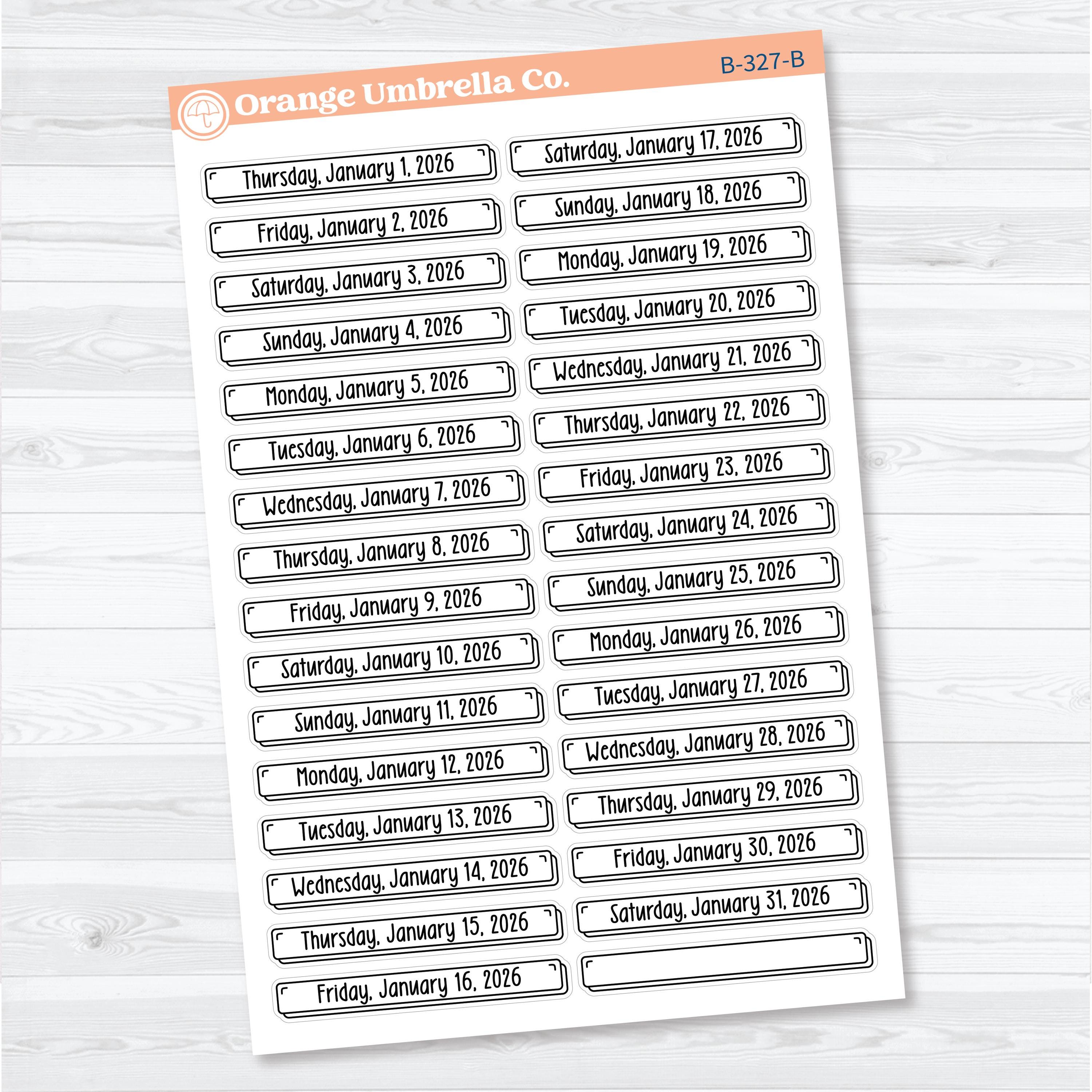 2026 Dates of the Month Labels | F18 Planner Stickers | B-327 to B-332