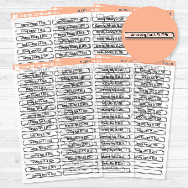 2026 Dates of the Month Labels | F18 Clear Matte Planner Stickers | January to June | B-327-332-BCM