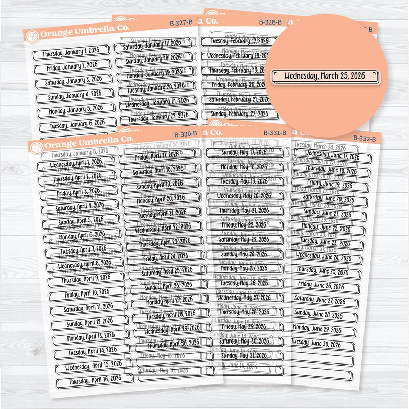 2026 Dates of the Month Labels | F18 Clear Matte Planner Stickers | January to June | B-327-332-BCM