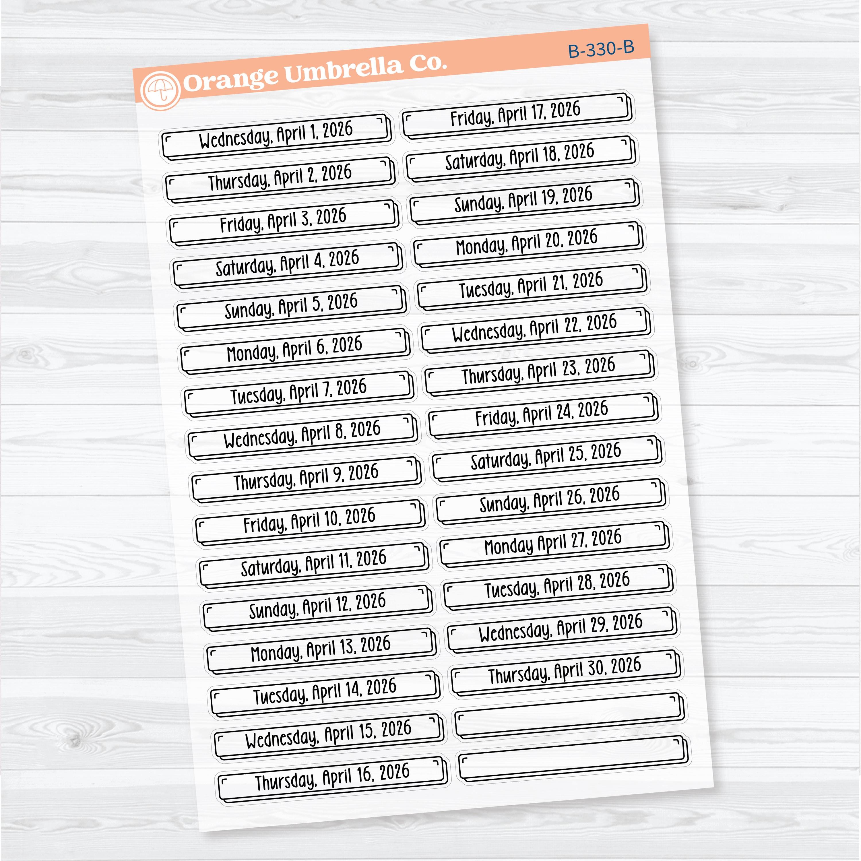 2026 Dates of the Month Labels | F18 Clear Matte Planner Stickers | January to June | B-327-332-BCM