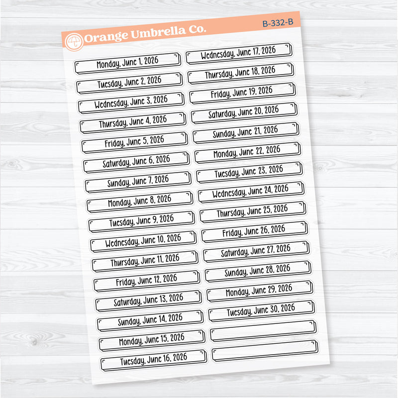 2026 Dates of the Month Labels | F18 Clear Matte Planner Stickers | January to June | B-327-332-BCM