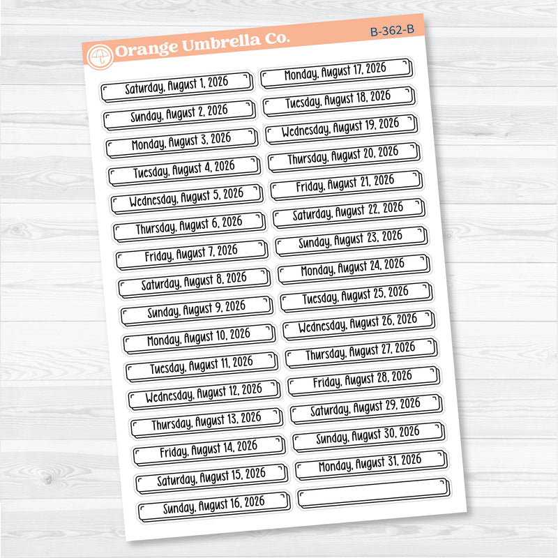 2026 Dates of the Month Labels | F18 Planner Stickers | July–December | B-361-366-B