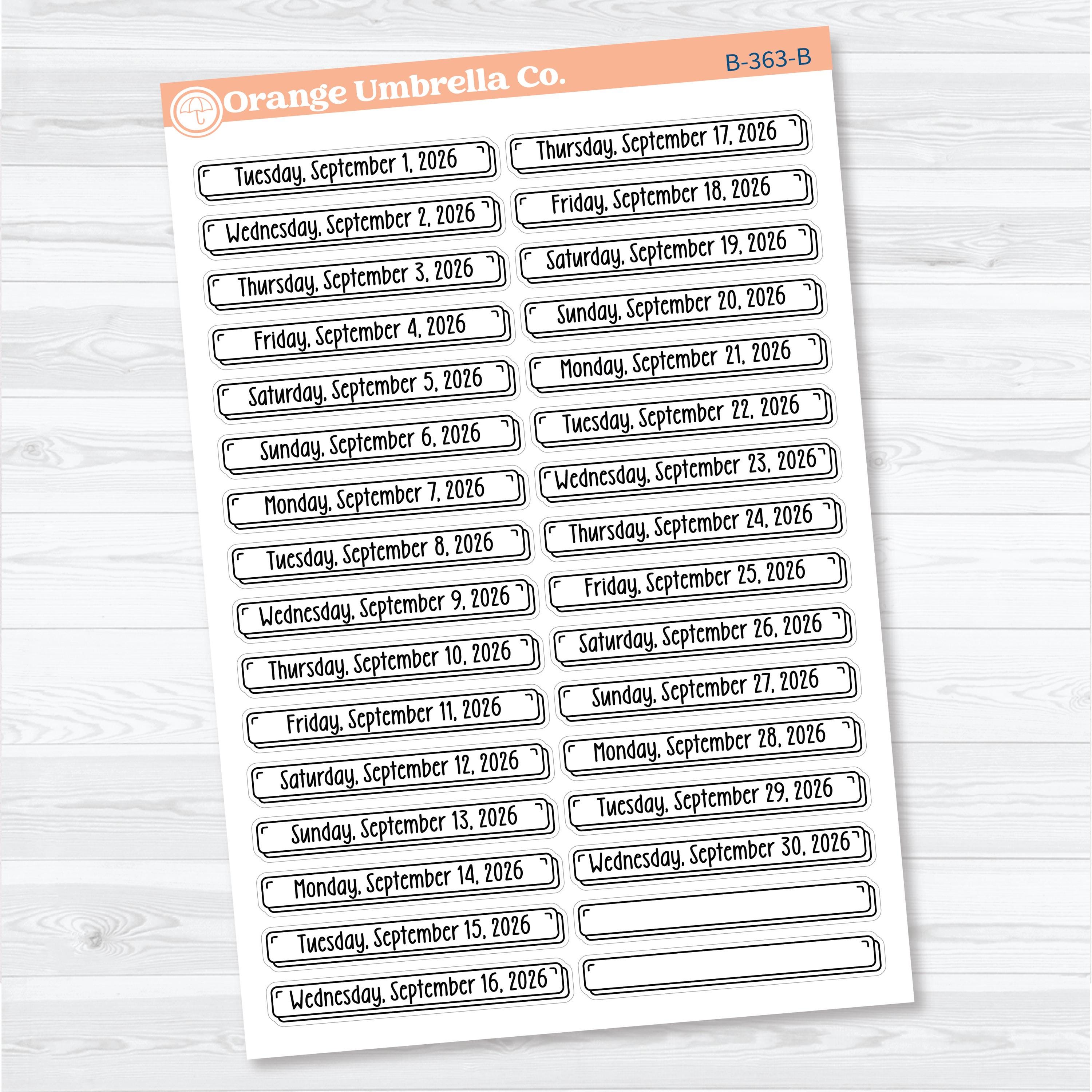 2026 Dates of the Month Labels | F18 Planner Stickers | July–December | B-361-366-B