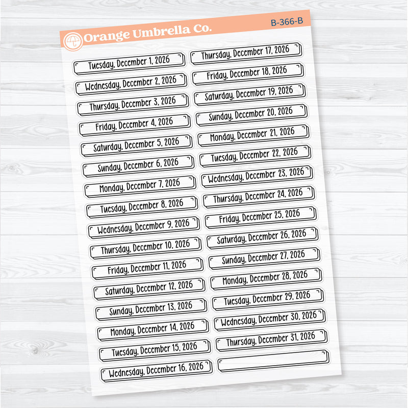 2026 Dates of the Month Labels | Clear Matte F18 Planner Stickers | July–December | B-361-366-BCM