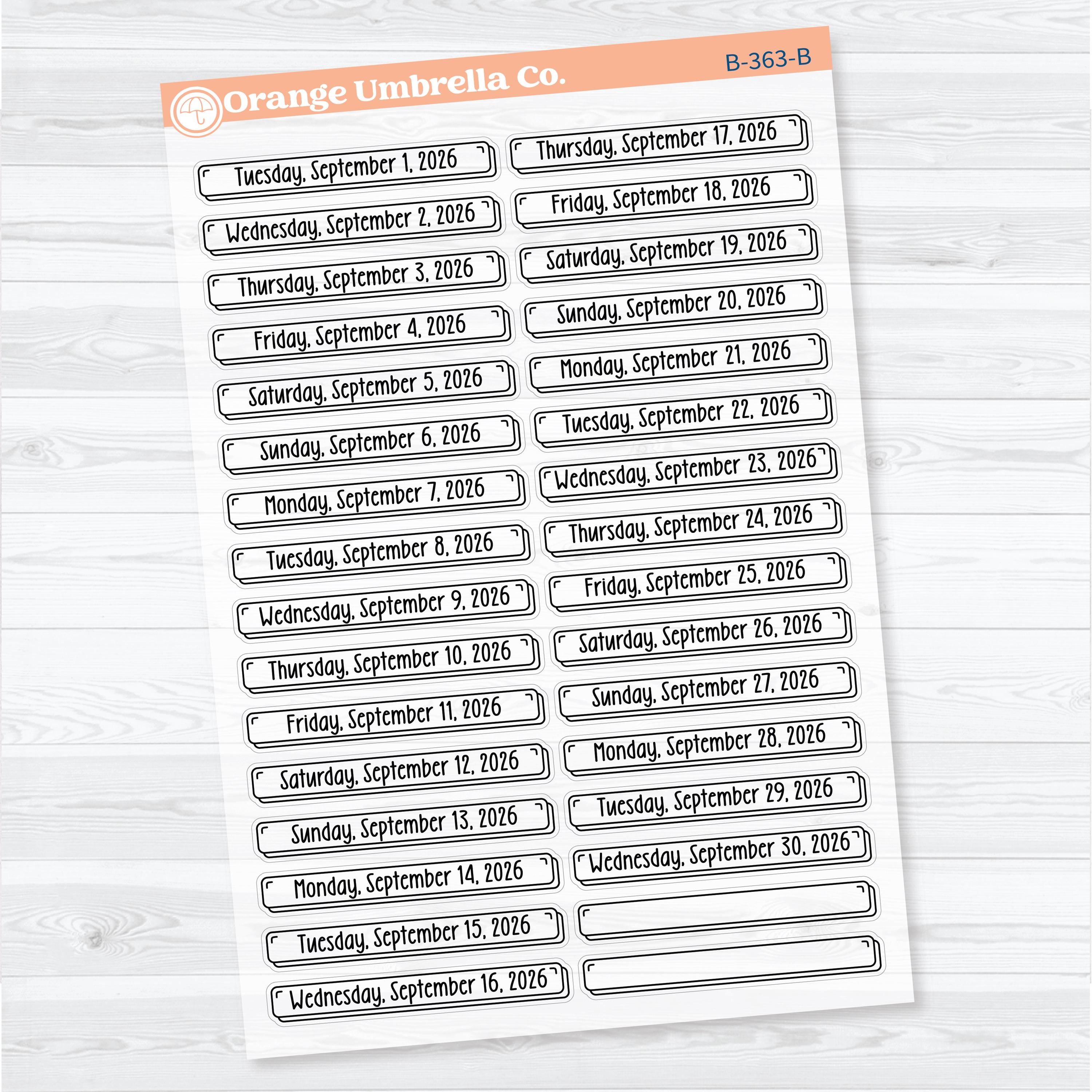 2026 Dates of the Month Labels | Clear Matte F18 Planner Stickers | July–December | B-361-366-BCM