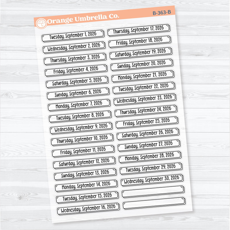 2026 Dates of the Month Labels | Clear Matte F18 Planner Stickers | July–December | B-361-366-BCM