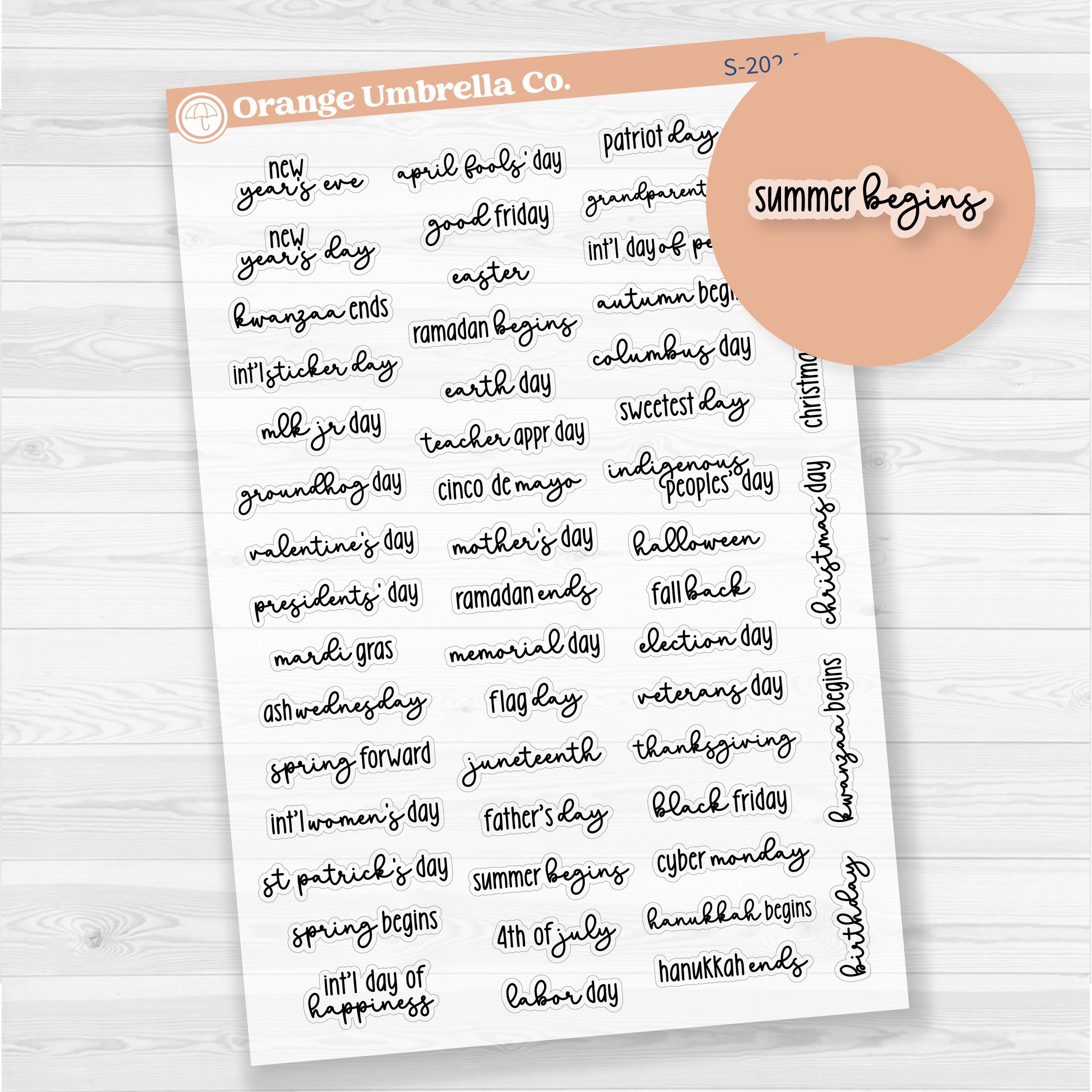 US Holidays F18 Font | Clear Matte Planner Stickers | S-202-BCM