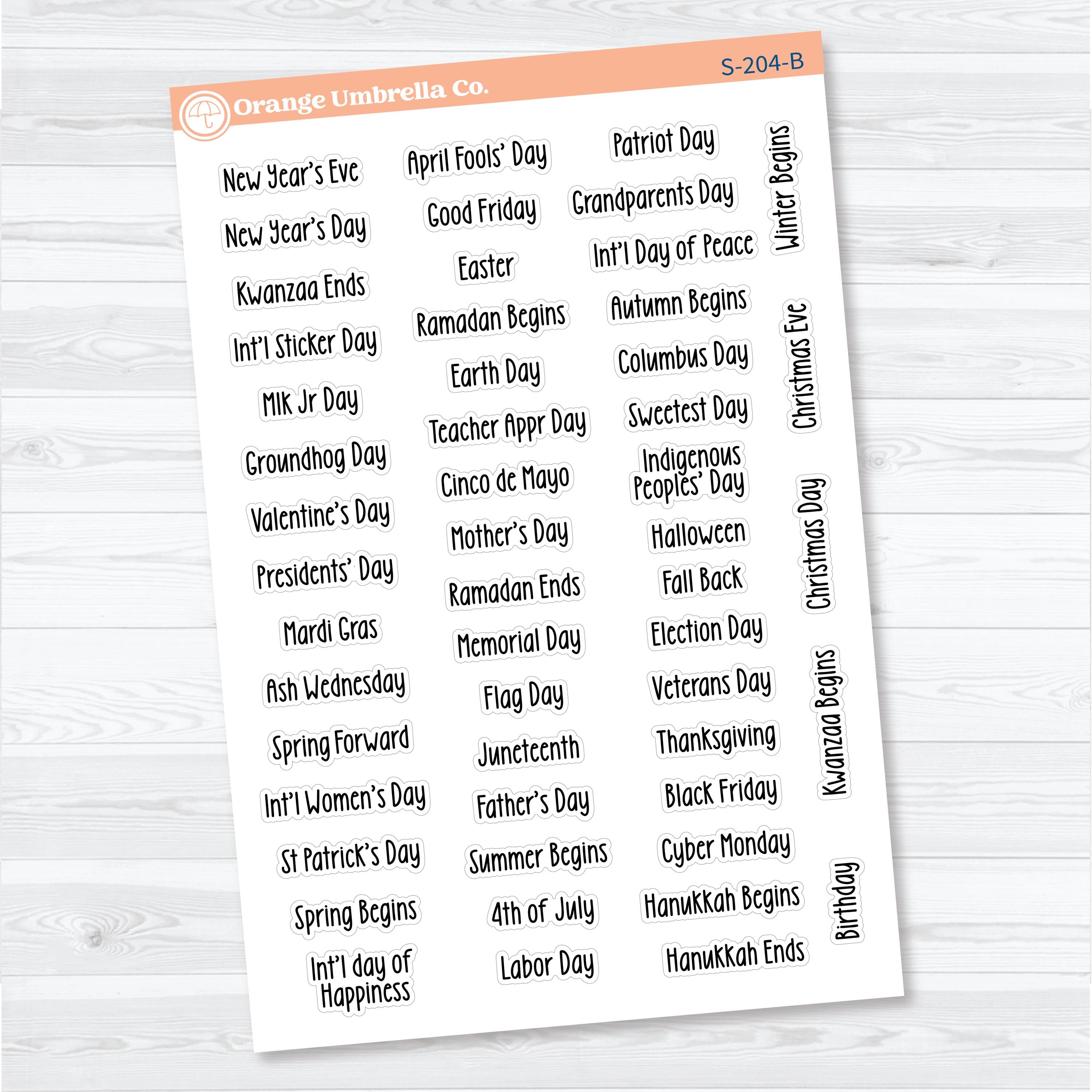 US Holidays F18 Font | Planner Stickers | S-204