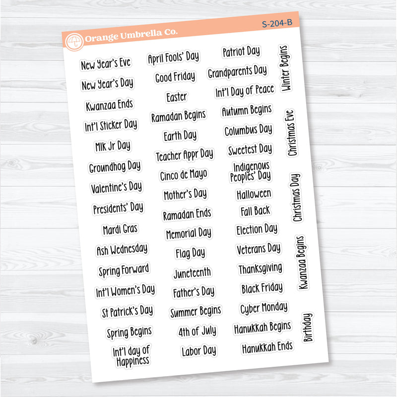 US Holidays F18 Font | Planner Stickers | S-204