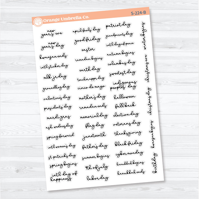 US Holidays F18 Font | Script Planner Stickers | S-224