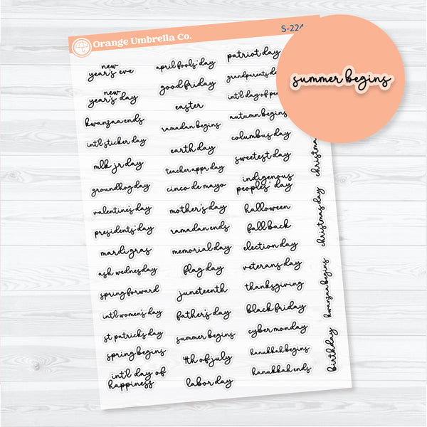 US Holidays F18 Font | Clear Matte Planner Stickers | S-224-BCM