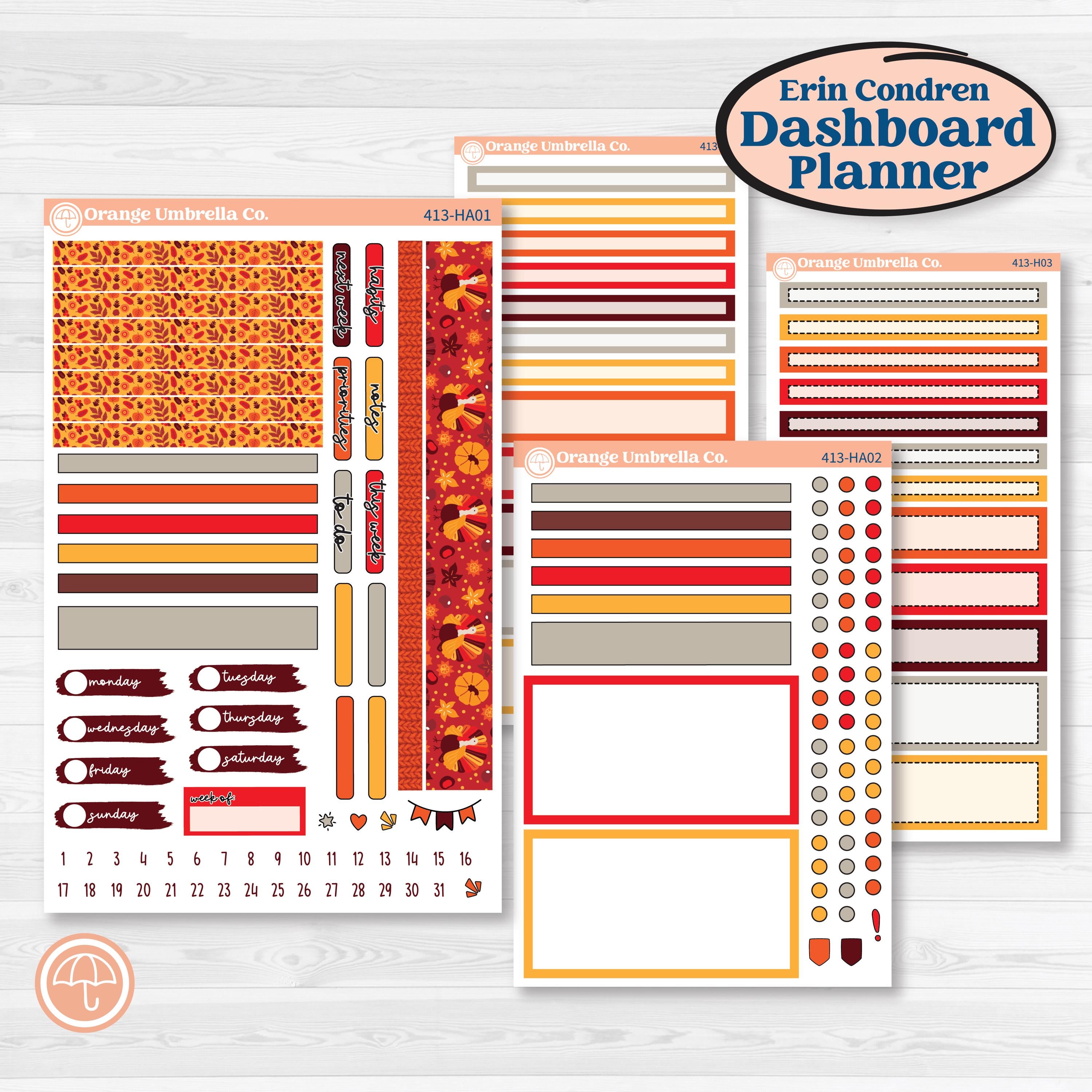 Thanksgiving Autumn Kit | Erin Condren Weekly Dashboard Planner Kit Stickers | Gobble | KIT-413-HA